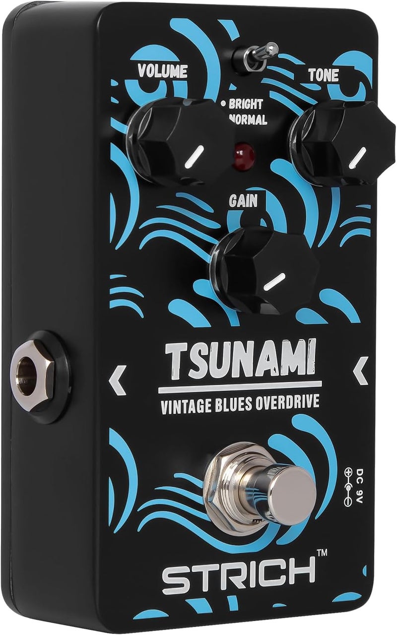 STRICH TSUNAMI Overdrive Guitar Pedal, Blues Drive Vintage Overdrive Warm/Hot Modes, True Bypass for Electric Guitar, Black - Image 1